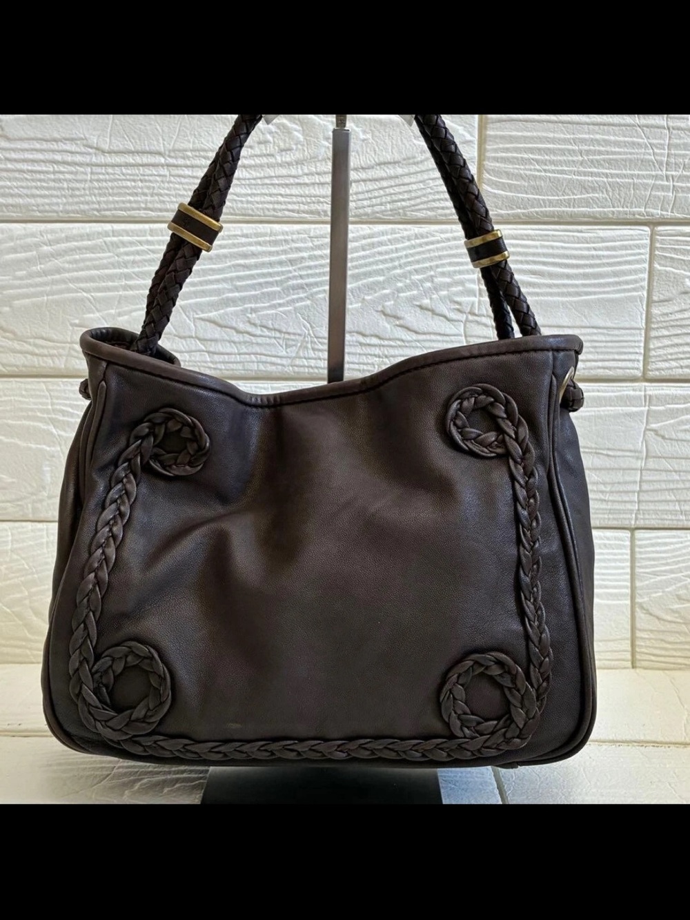 Mulberry Dark Brown Braided-Trim Leather Shoulder Bag